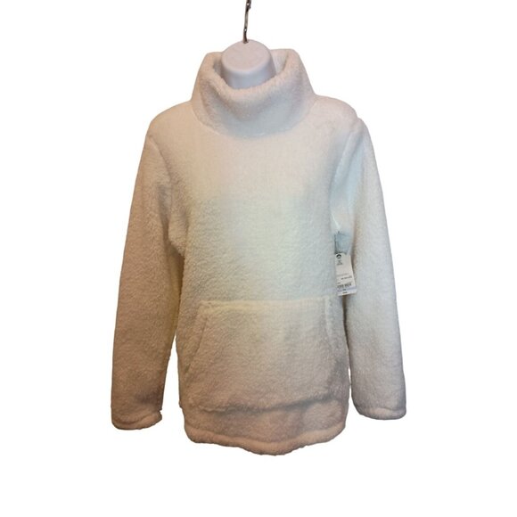 St. John's Bay Faux Fur Sherpa Pullover Long Sleeve Women Sweater White - Picture 2 of 8